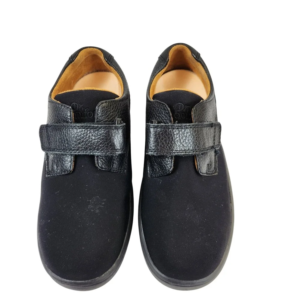 Dr Comfort Annie Stk 4510‎ Black Leather Suede Hook Loop Shoes Size 8M